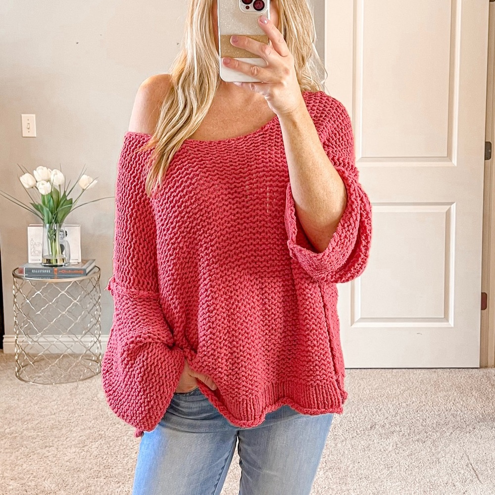 Free People Halo Sweater, Oversized Fit, Pink, size XS, Scoop Neck, Relaxed